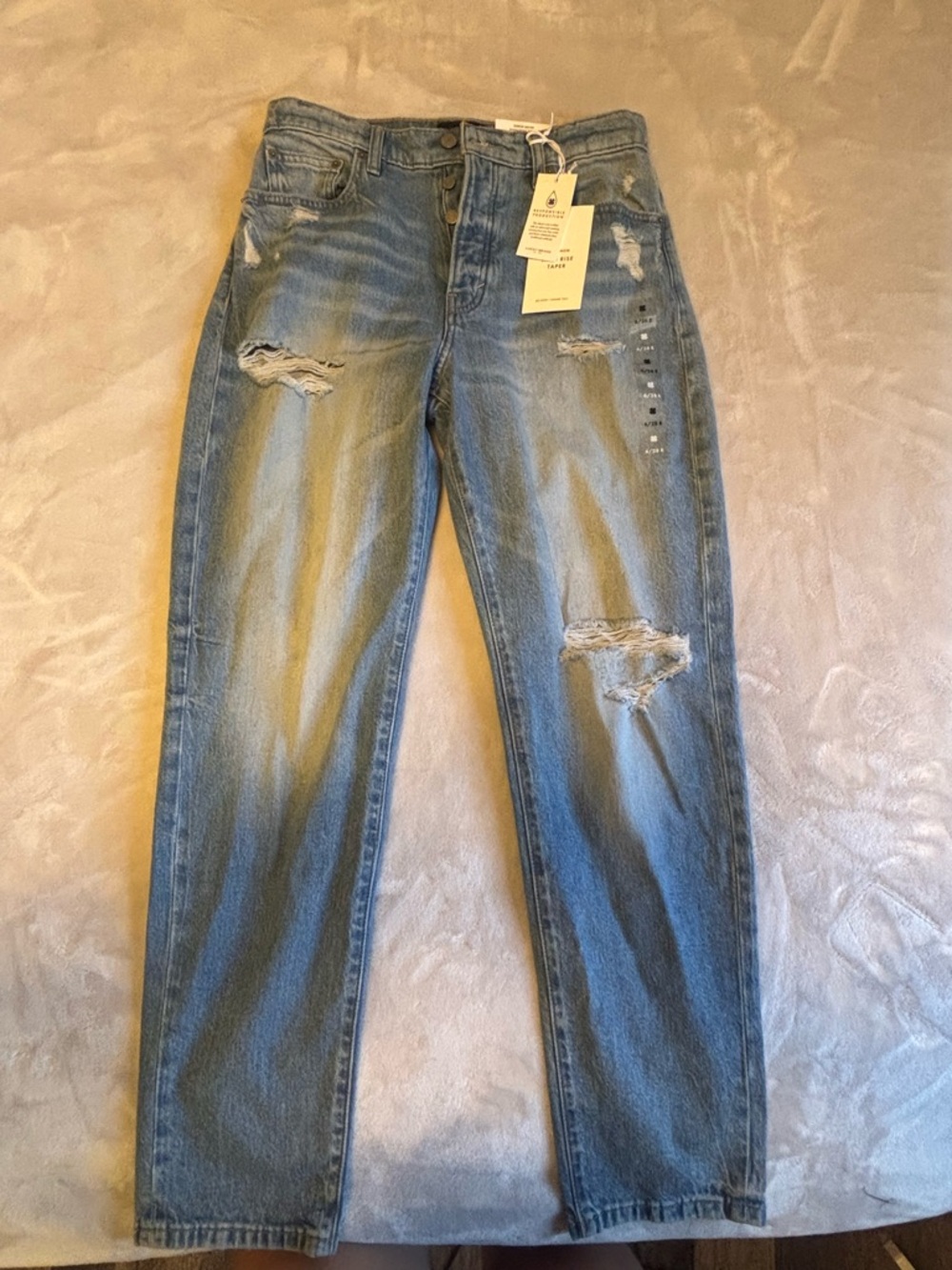 Lucky Brand Women's Light Blue Distressed  Drew Mom High Rise Taper